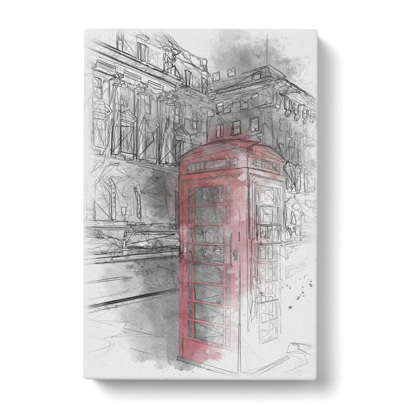 Red Telephone Box - Wrapped Canvas, 50cm H x 35cm W x 3cm D