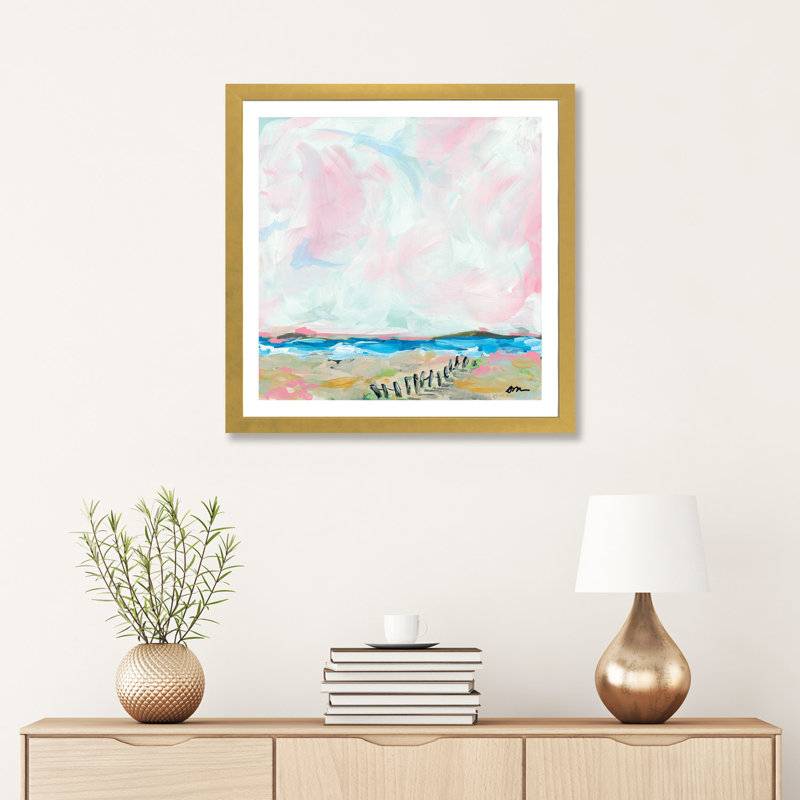 «Beach Days II», reproduction sur toile tendue, H 24 po x l 24 po x p 1 po, Papier beaux-arts encadré doré