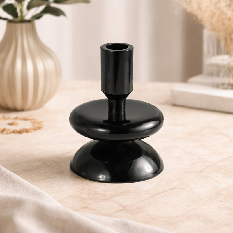 Black Metal Candle Holder Modern Decorative Tabletop Accent 
