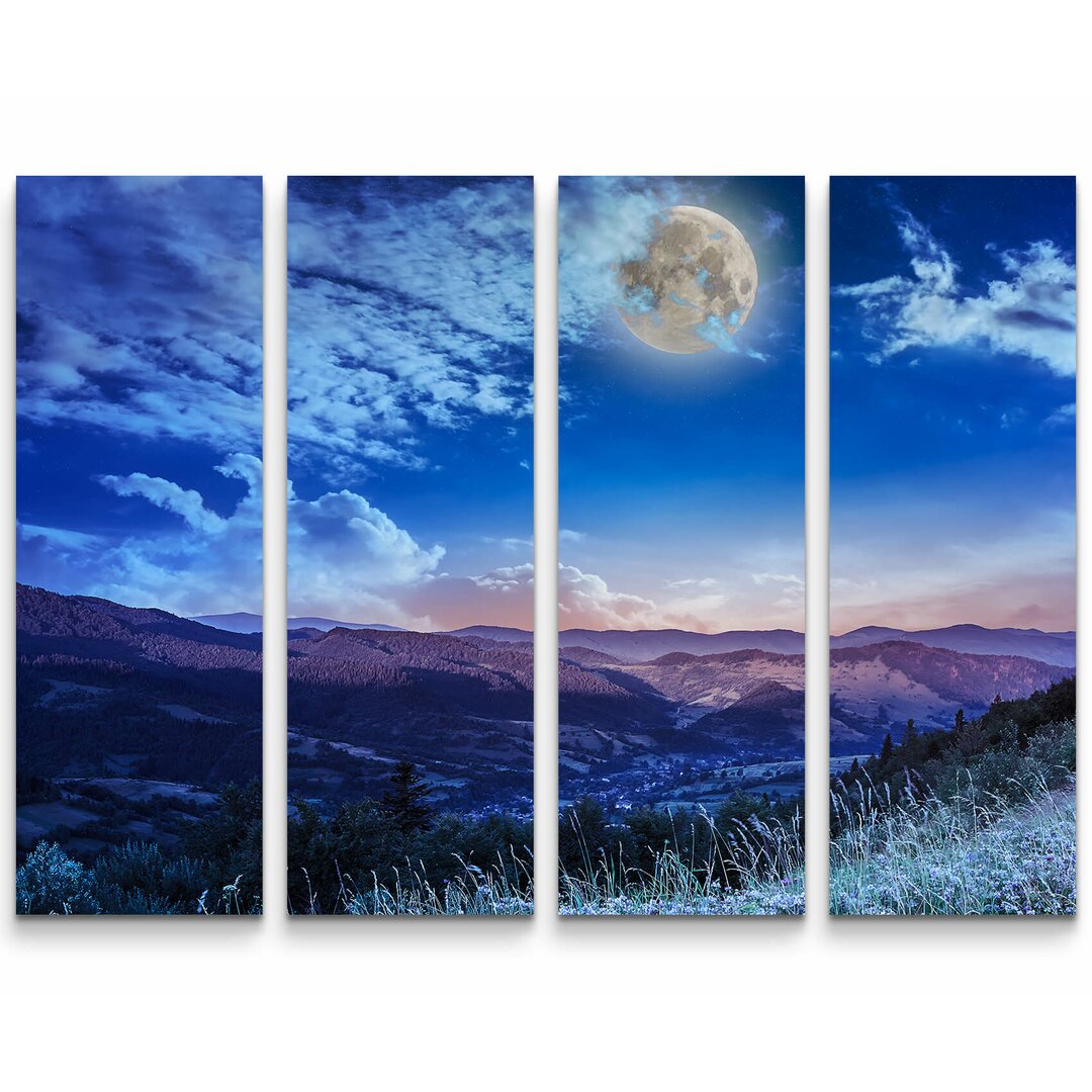 4-tlg. Leinwandbilder-Set Bergige Landschaft bei Vollmond