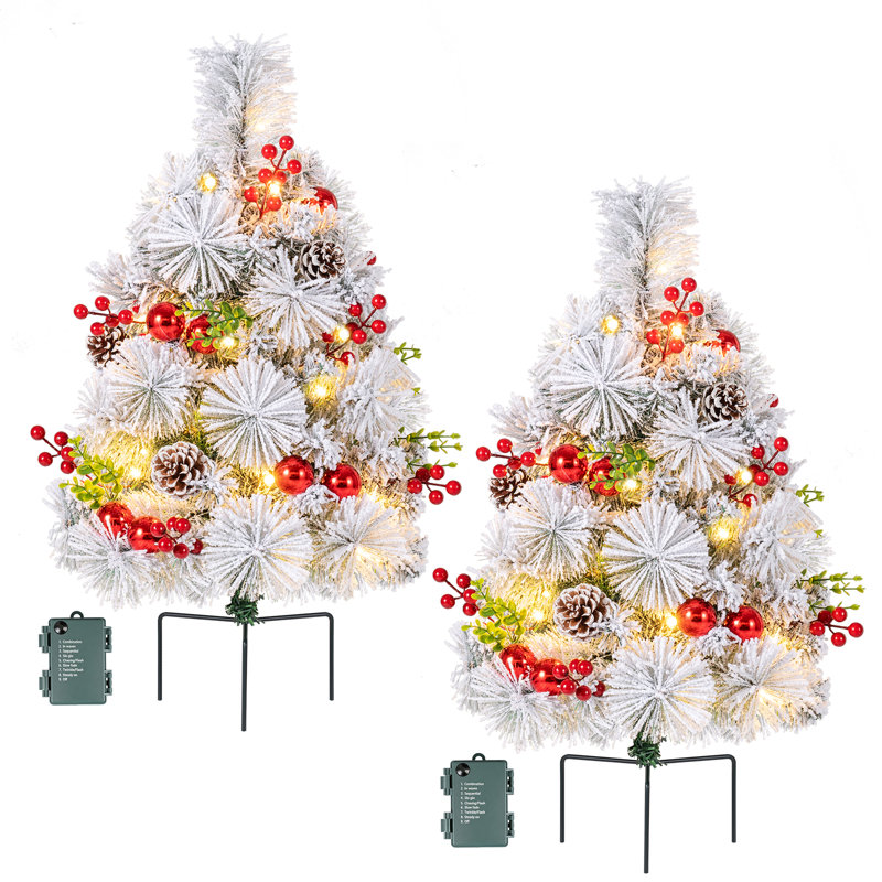 Ensemble de 2 sapins de Noël pré-illuminés de 66 cm pour allée