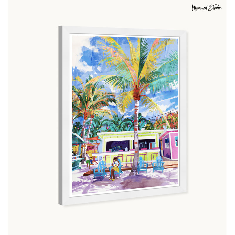 White Framed Coastal Shack Lounging Print, 15 x 21