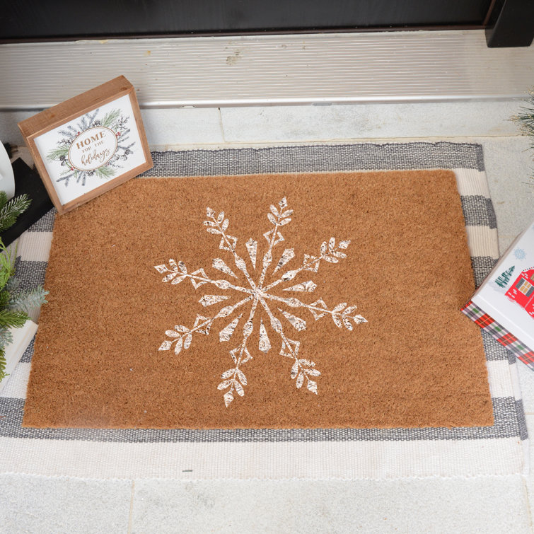 Christmas Door Mat Outdoor for Front Door Decorations , Red Buffalo Plaid  Snowflakes Merry Christmas Doormat,Winter Holiday Welcome Floor Mat Rug