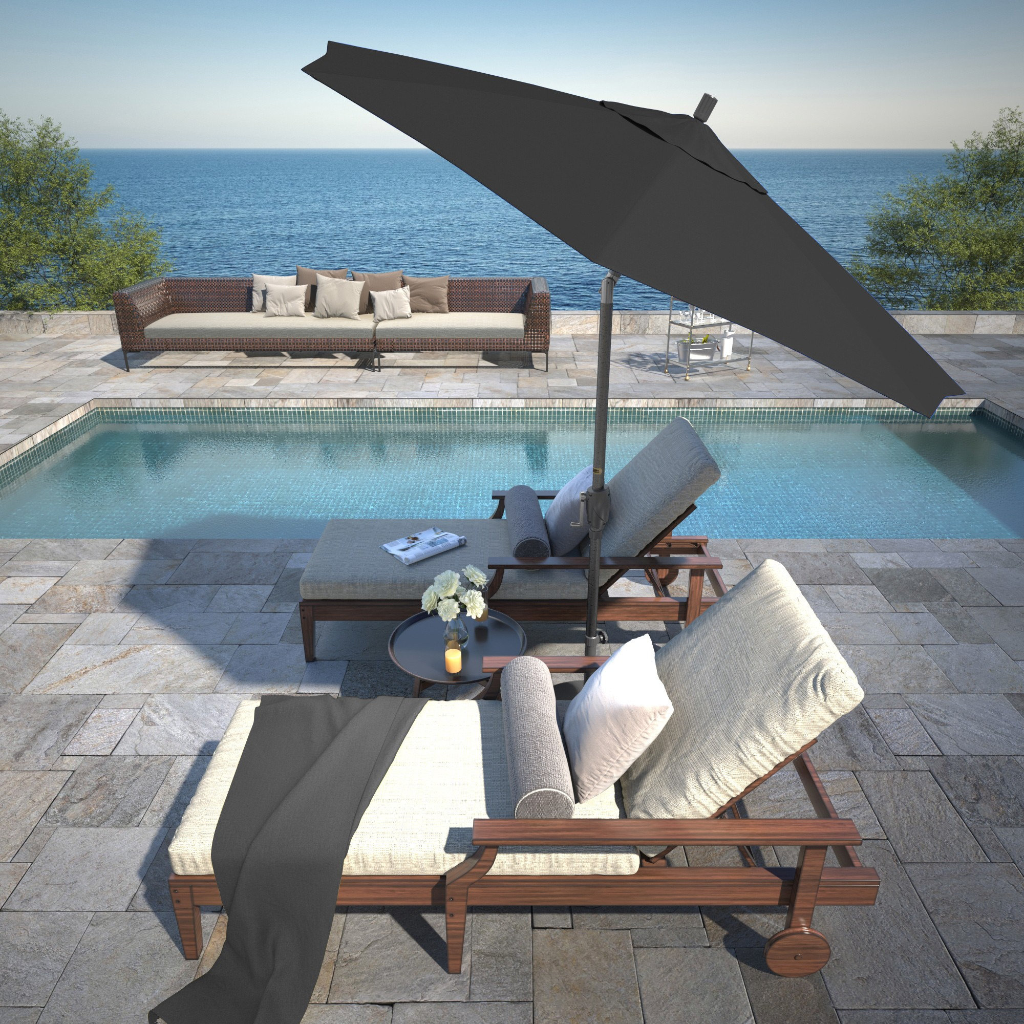 Lexia 90'' Sunbrella® Outdoor Umbrella, Canvas Black Sunbrella® Canvas