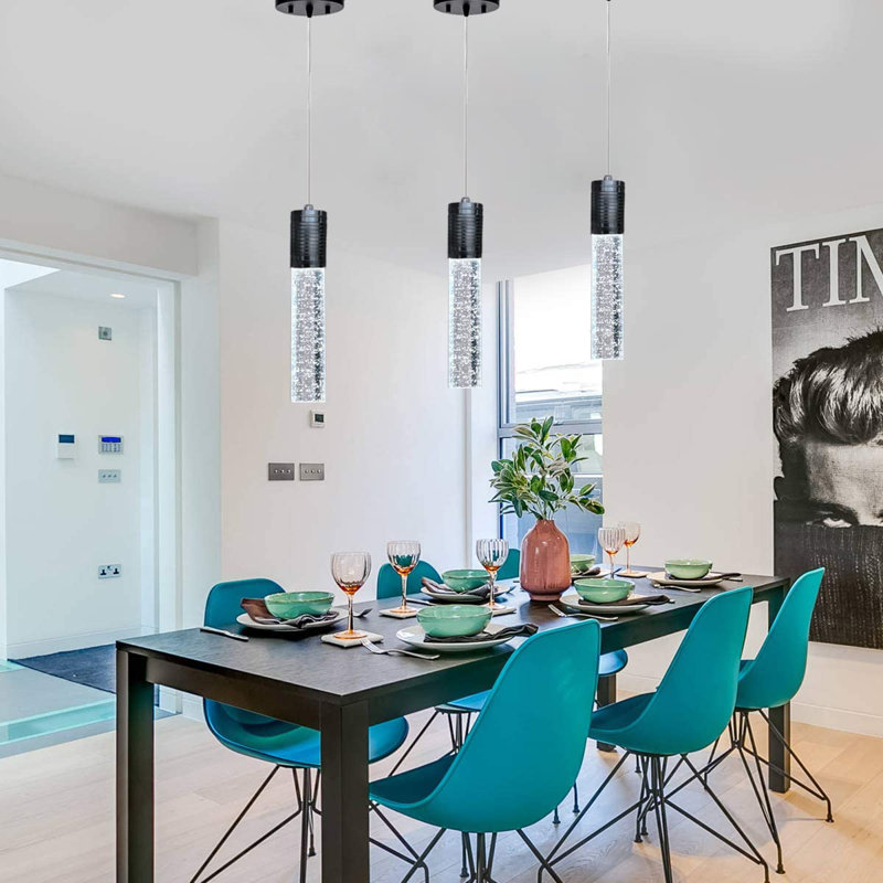 Luminaire suspendu en cristal à 3 lumières DEL (ensemble de 3), Noir mat