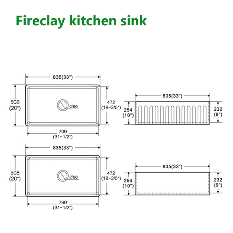 33'' L Single Bowl Fireclay Kitchen Sink