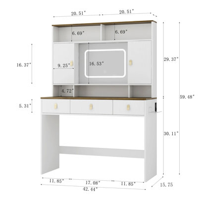 Dressing Table with Lighted Mirror and Makeup Drawer