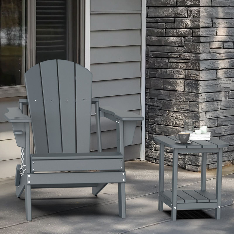 Sturdy Dual-Shelf HDPE Adirondack Side Table, Gray