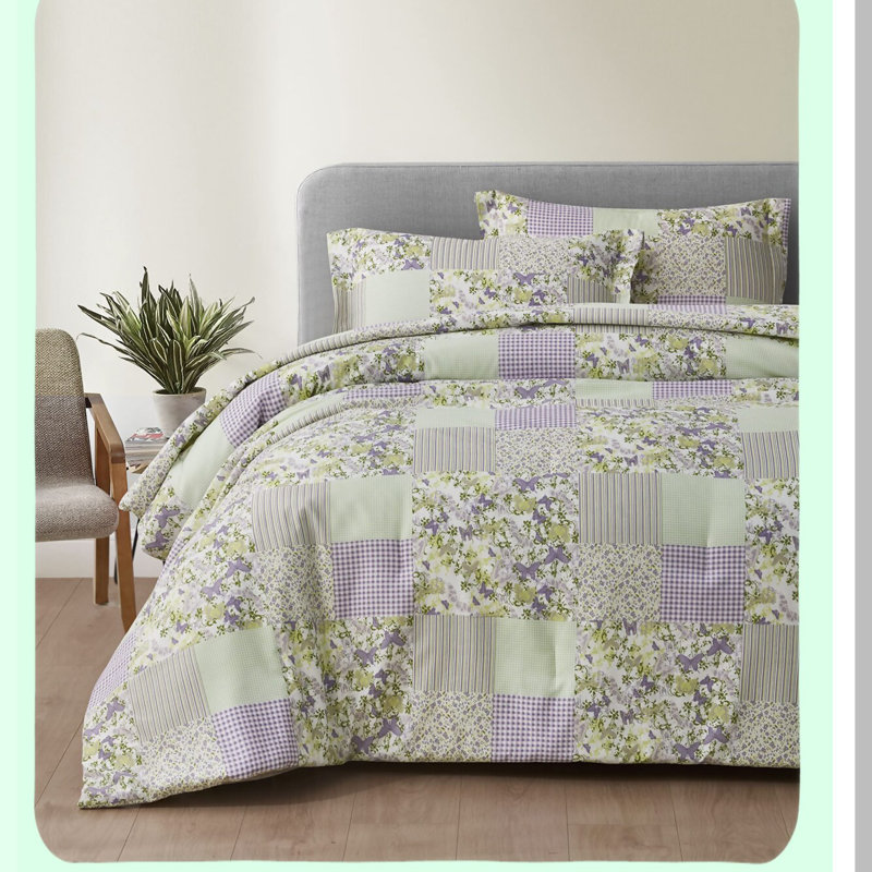 Butterfly Botanical Candy Stripe Checkered Comforter Set