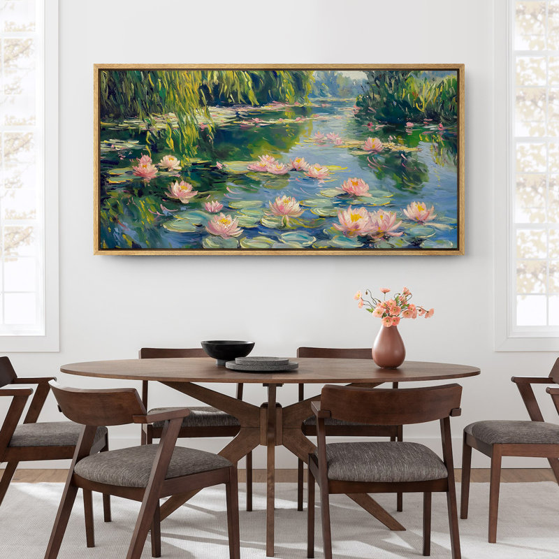 Impression sur toile encadrée de nénuphars dans la piscine, H 30 po x l 60 po, Naturel