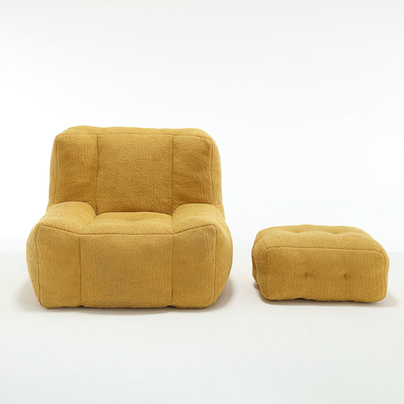 Fluffy Bean Bag Chair, Yellow Velvet