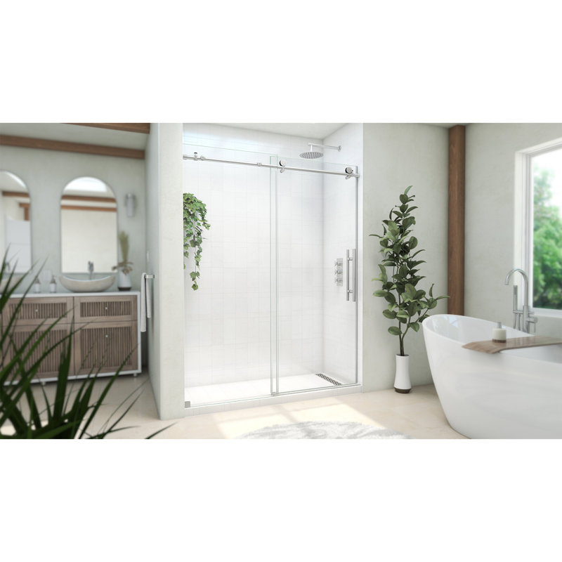 DreamLine Continuum 56-60 in. W x 76 in. H Fully Frameless Sliding Shower Door, Stainless Steel