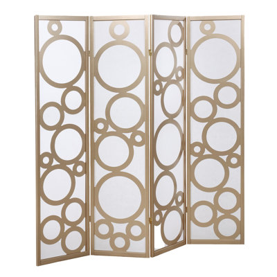 Arvada 4-Panel Wood Room Divider With Circle Pattern, Gold
