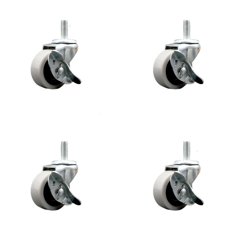 Ensemble de 4 roulettes à tige filetée de 2 po avec freins de 10 mm avec freins