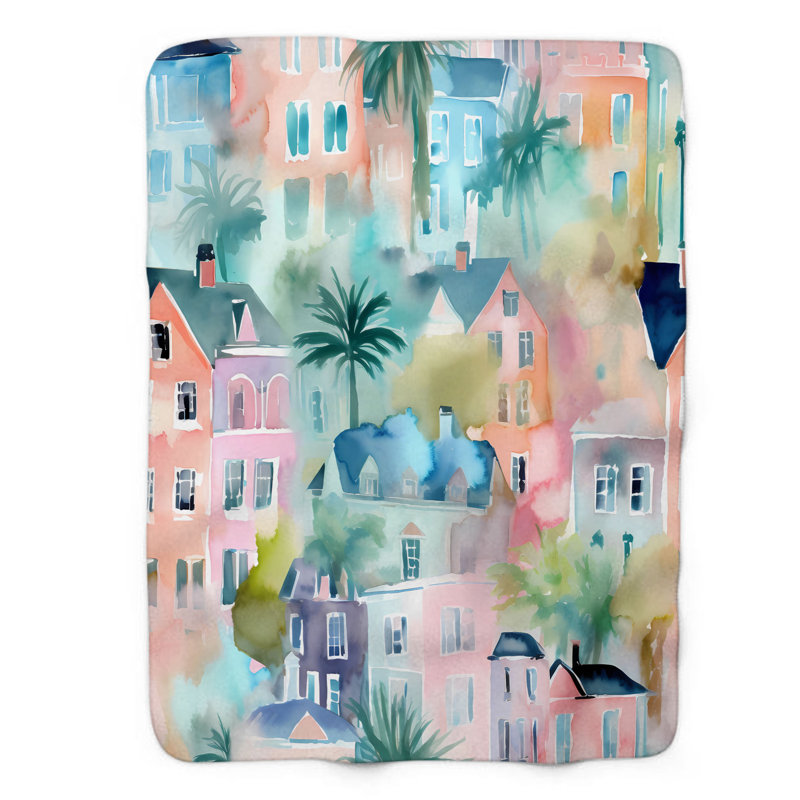 Couverture pastel en sherpa de qualité supérieure Pastel Cityscapes, L 60 po x L 80 po