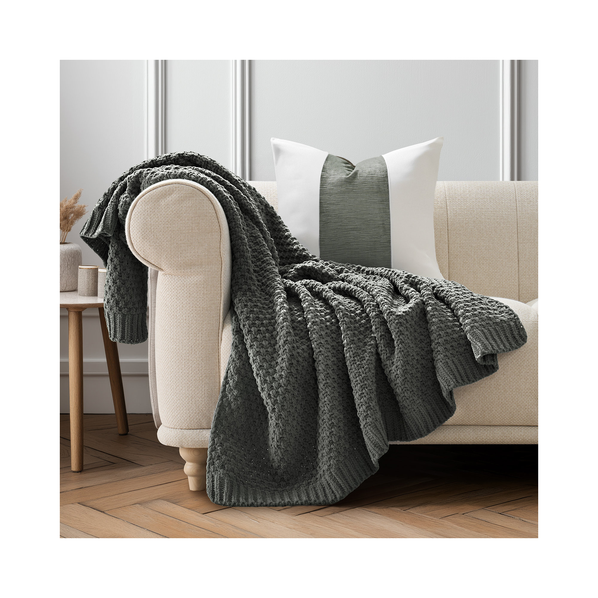 Chunky Chenille Knit Throw Blanket, 60" L x 50" W, Charcoal Gray