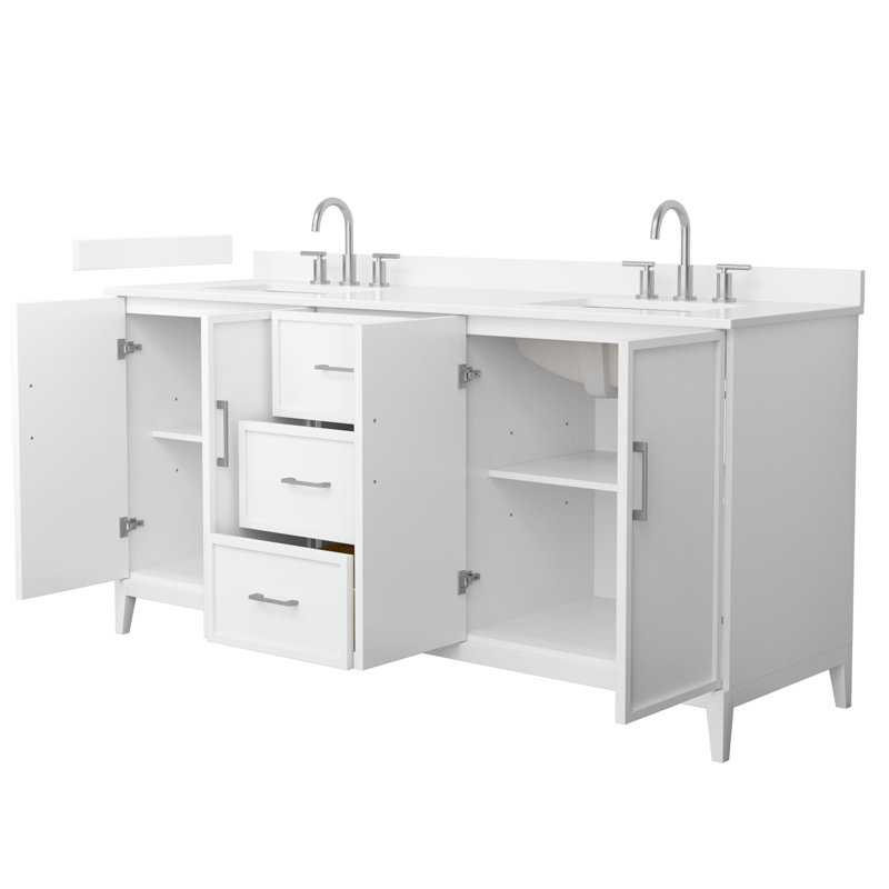 Elan 72'' Double Bathroom Vanity with Quartz Top, White, 8" Center, Brushed Nickel