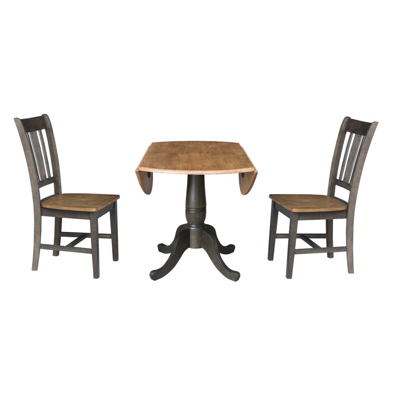 Ensemble de salle à manger à rallonge en bois massif 3 pièces Deilyn, Hickory / charbon délavé