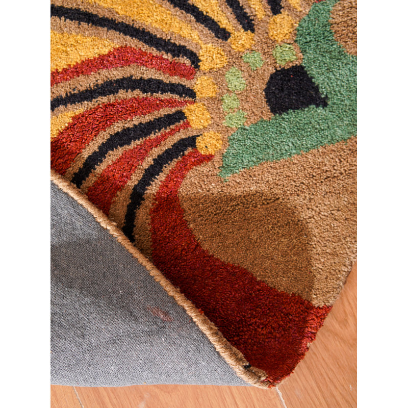Styles Hand Tufted Wool Eco-Friendly Area Rugs - Round, Camel Color, Floral Modern Design, High Pile Thick Handmade Anti Skid Area Rugs for Living Room, Bed Room
