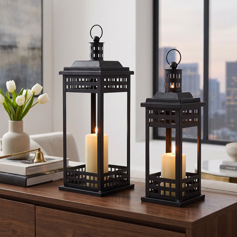 2-Piece Metal Lantern Candle Holder Set