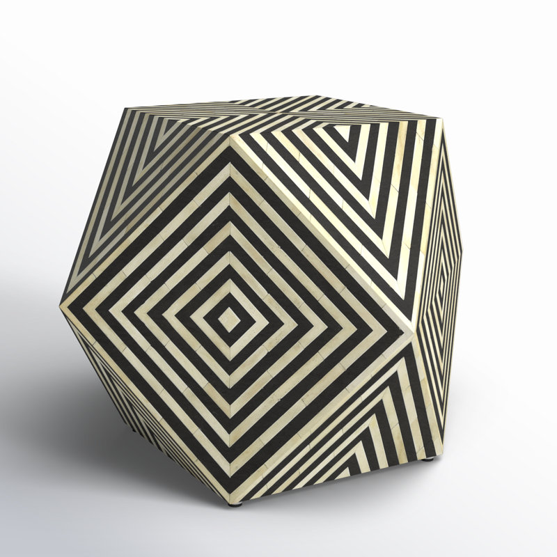 Black and White Bone Inlay Geometric End Table
