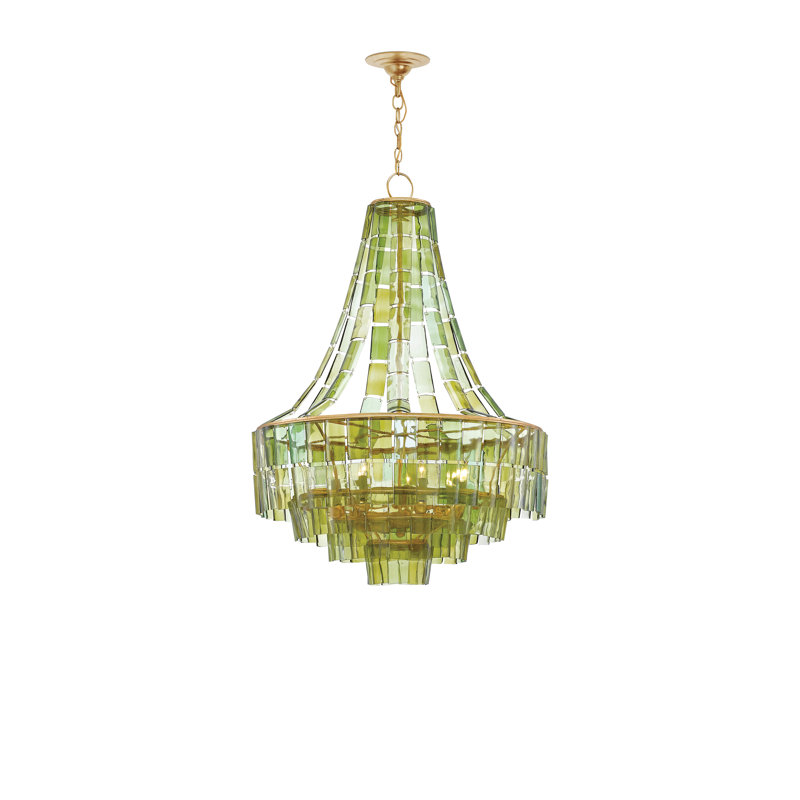 Lustre empire unique à 7 lumières Vintner, Feuille dorée foncée / vert