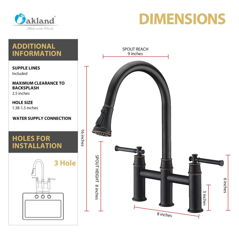 Pull Down Bridge Kitchen Sink Faucet, Two Handle Kitchen Faucet, Oil Rubbed Bronze