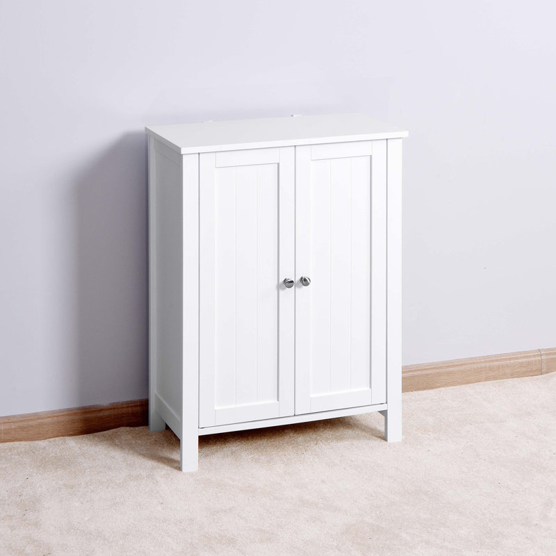 White Wooden Living Room Cabinet with Adjustable Shelving
