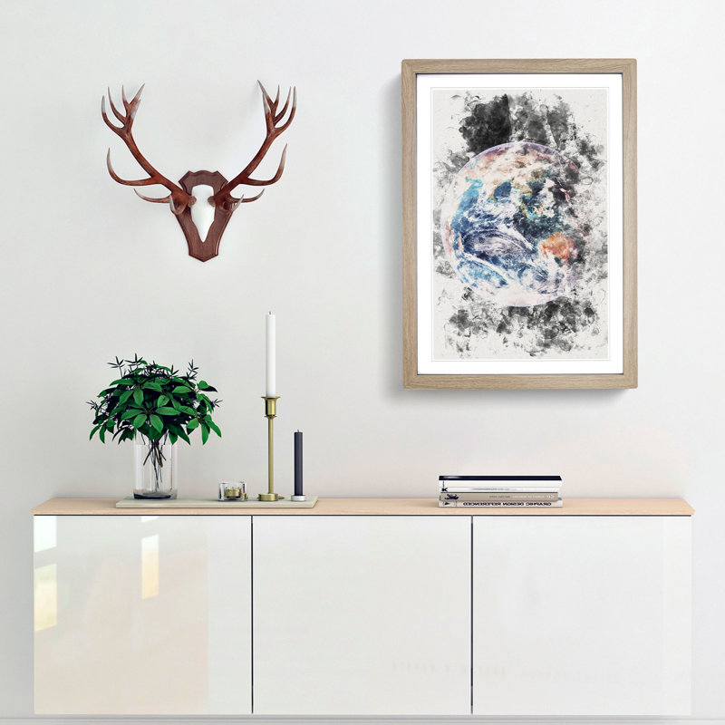 Planet Earth - Picture Frame Painting Print, 33cm H x 24cm W x 2cm D, Oak Framed