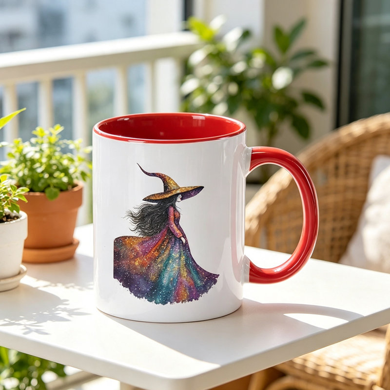 1pc with Cosmic Witch Design PrintDurable Daily Use Couple Style Elegant Ceramic Mug.