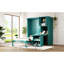 Lit mural simple bleu sarcelle avec retournement à 180 degrés, compartiment de rangement supérieur, bureau de travail escamotable et présentoir extérieur avec possibilité de rotation, arrangement de rangement peu encombrant, compartiments supplémentaires