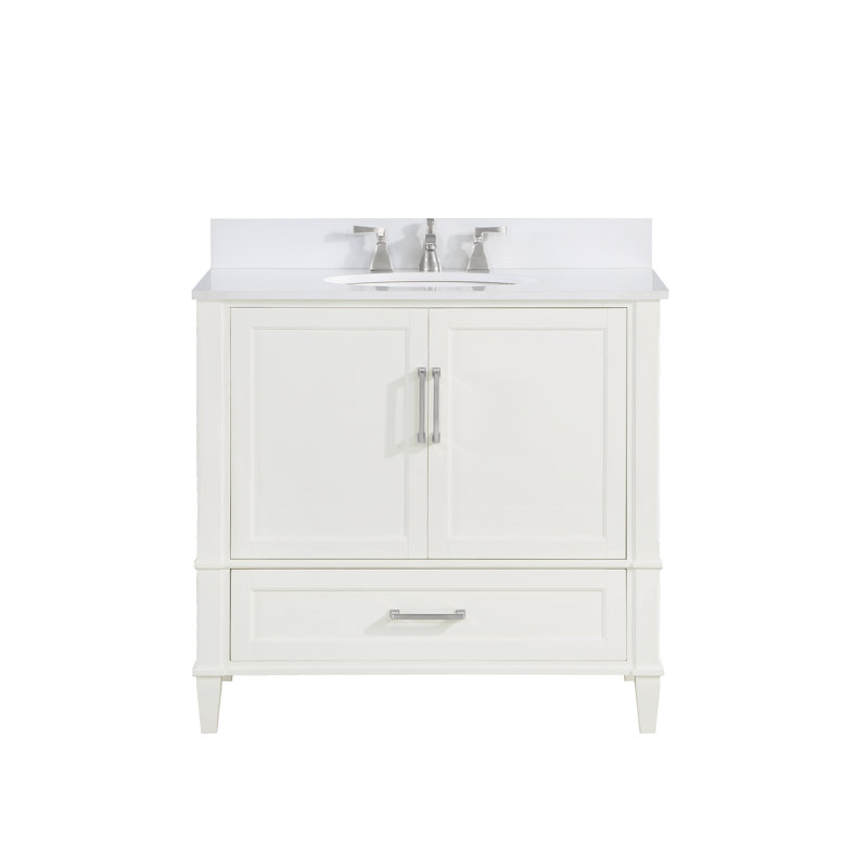 Montauk 36'' W Single Vanity, White Granite, Midnight Black