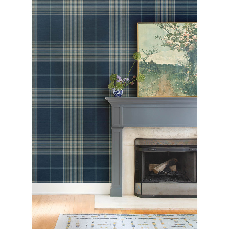 Westley Black Plaid Wallpaper, Blue