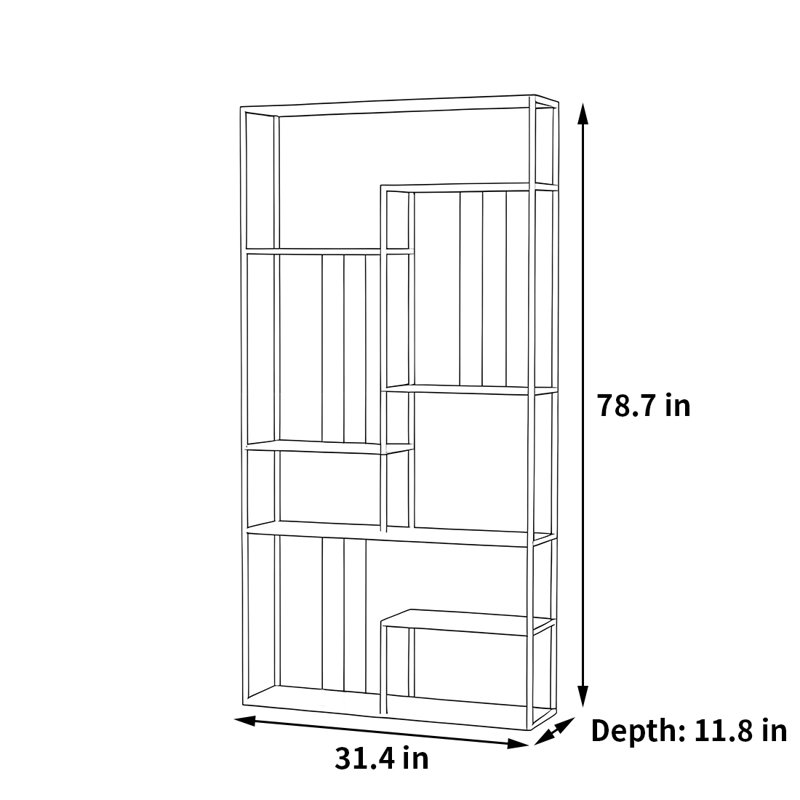 Bibliothèque de rangement de haute qualité, (7 tablettes) H 78,7 po x l 31,4 po x P 11,8 po, Noir