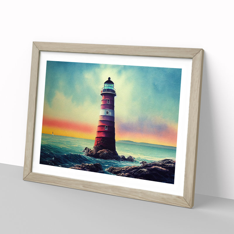 Lighthouse Vol.4 - Single Picture Frame Painting, 25cm H x 34cm W x 2cm D, Oak