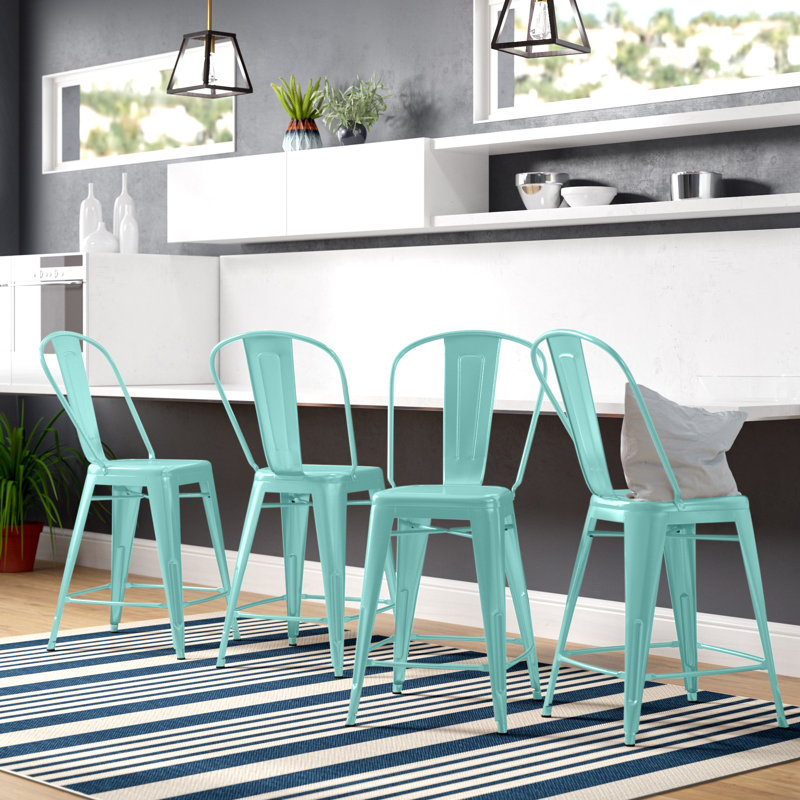 Tabouret de bar Iddings, Vert menthe lustré, 4, Tabouret de comptoir (siège d'une hauteur de 24 p