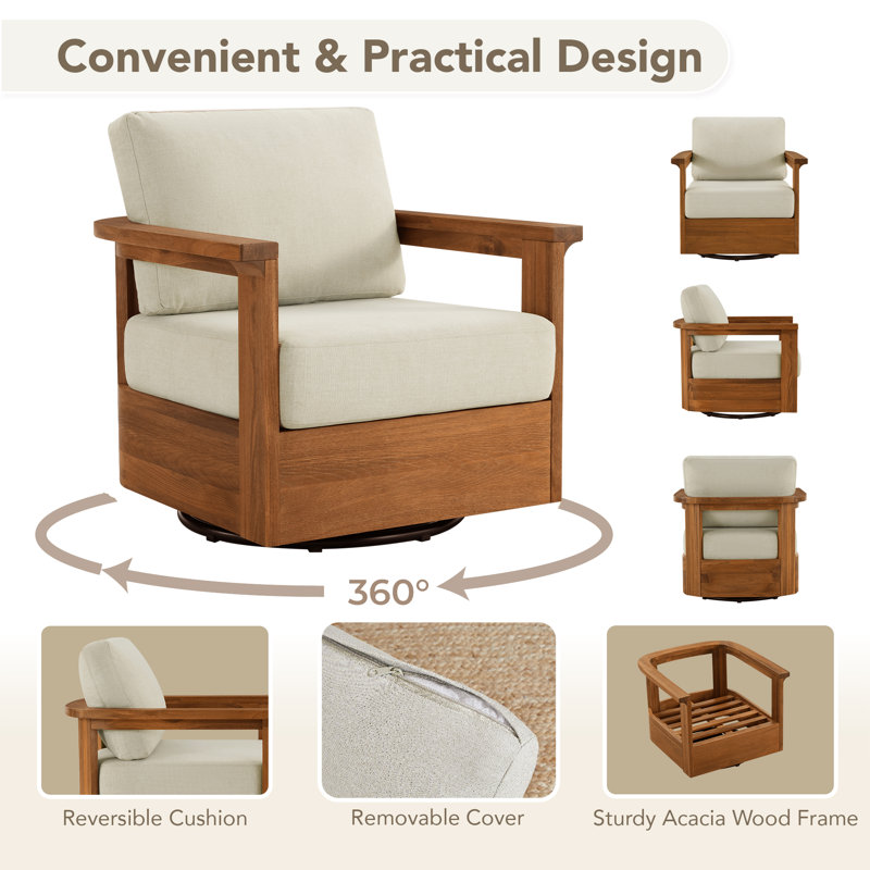 Solid Wood Swivel Patio Conversation Set