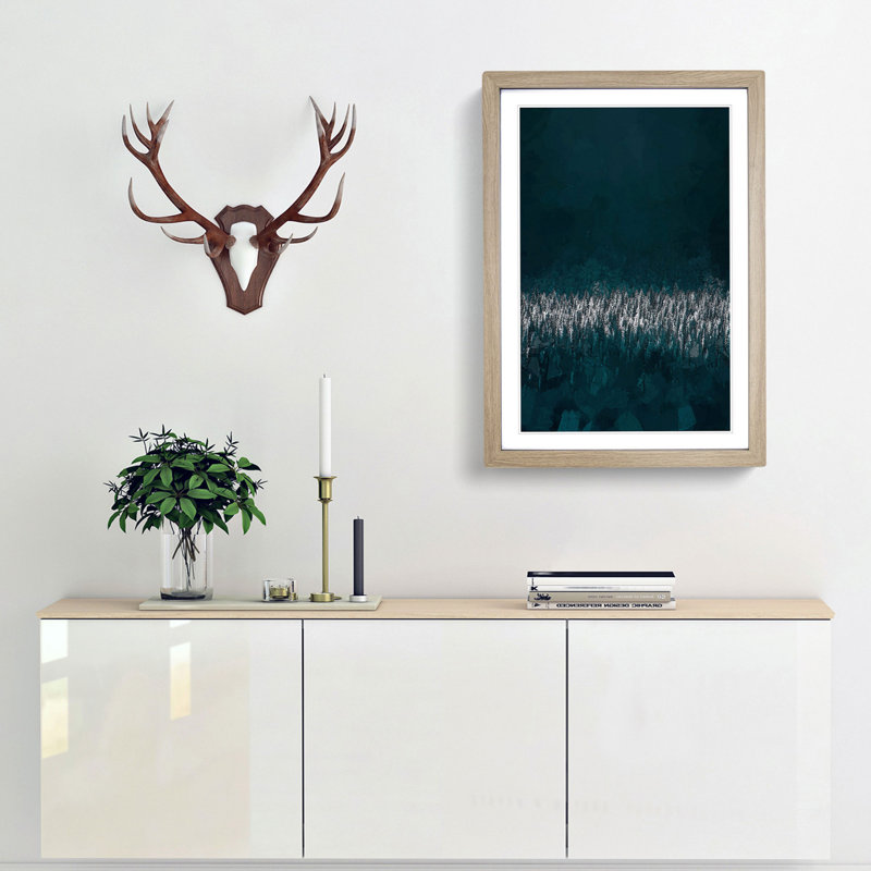 Sunlight upon a Pine Tree Forest in Abstract - Framed Print, 48cm H x 36cm W x 2cm D, Oak Framed