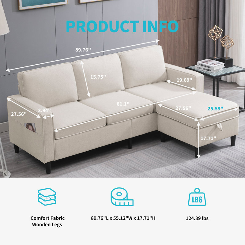 Ebern Designs L-Shaped Sofa Bed with Storage Ottoman
