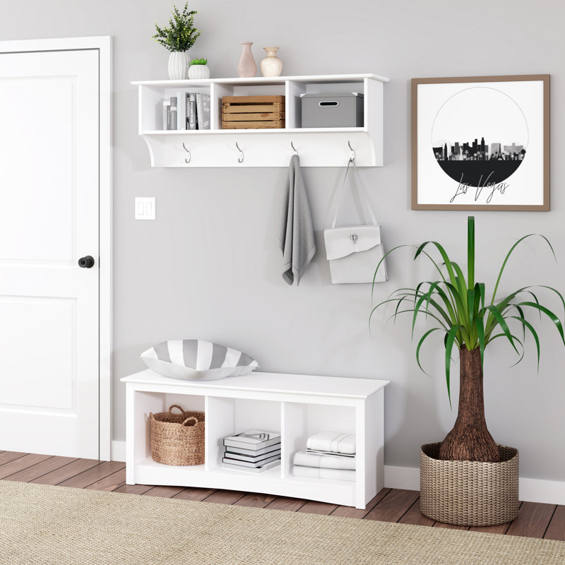 Carabelle Wall Mounted Coat Rack, Clothing Rack, Wall Coat Rack, Wood Coat Rack, With 4 Hooks, White
