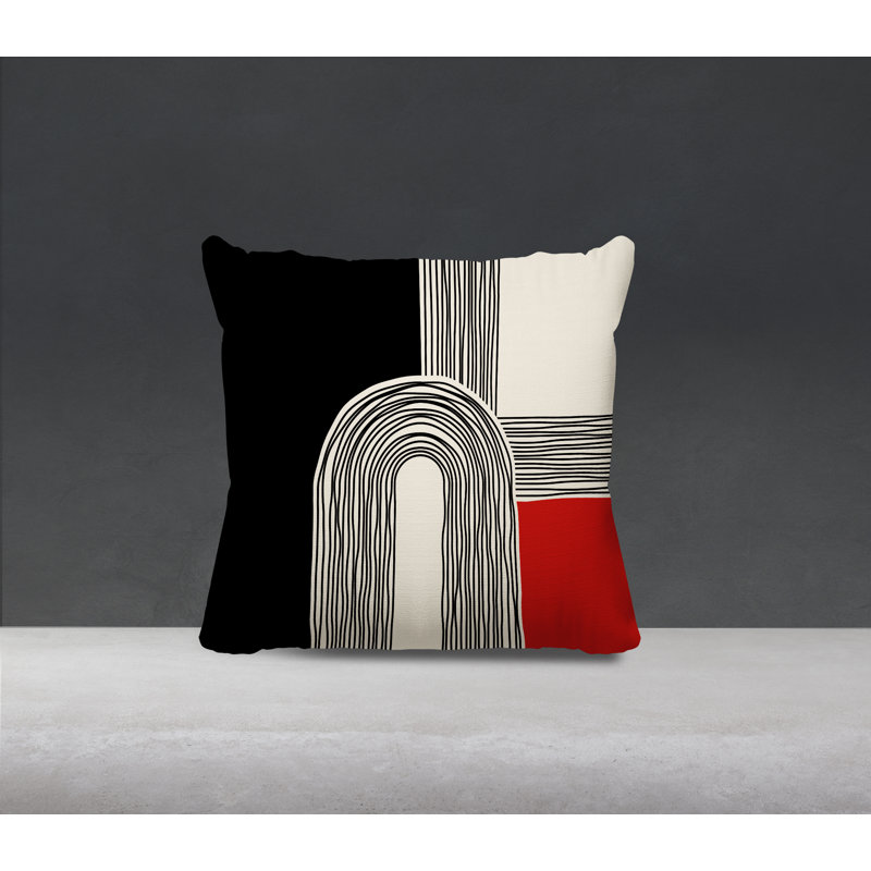 Coussin décoratif réversible intérieur / extérieur Cassie, H 17 po x l 17 po, Rouge / crème / noir