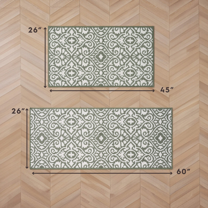 Laura Ashley Feya Two-Tone Machine Washable All Loop Tufted Rugs, Rectangle 2'2" x 3'9"/Runner 2'2" x 5', Green
