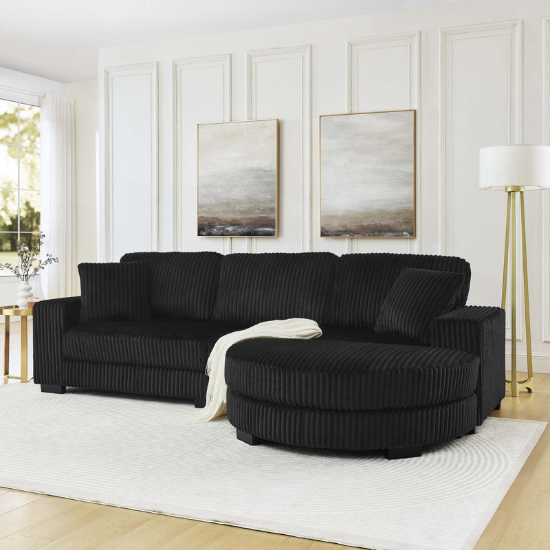 Canapé-lit modulaire rembourré Corduroy, Noir