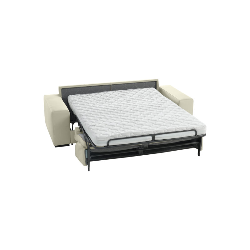 Mo 88" Genuine Italian Top Grain Leather Wide Square Arm Sleeper Sofa Bed with Memory Foam Mattress