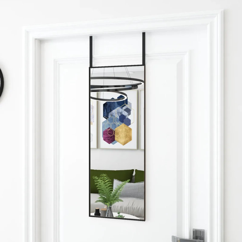 Jerl Metal;Glass Flat Wall Mirror, Black, 80cm H x 30cm W