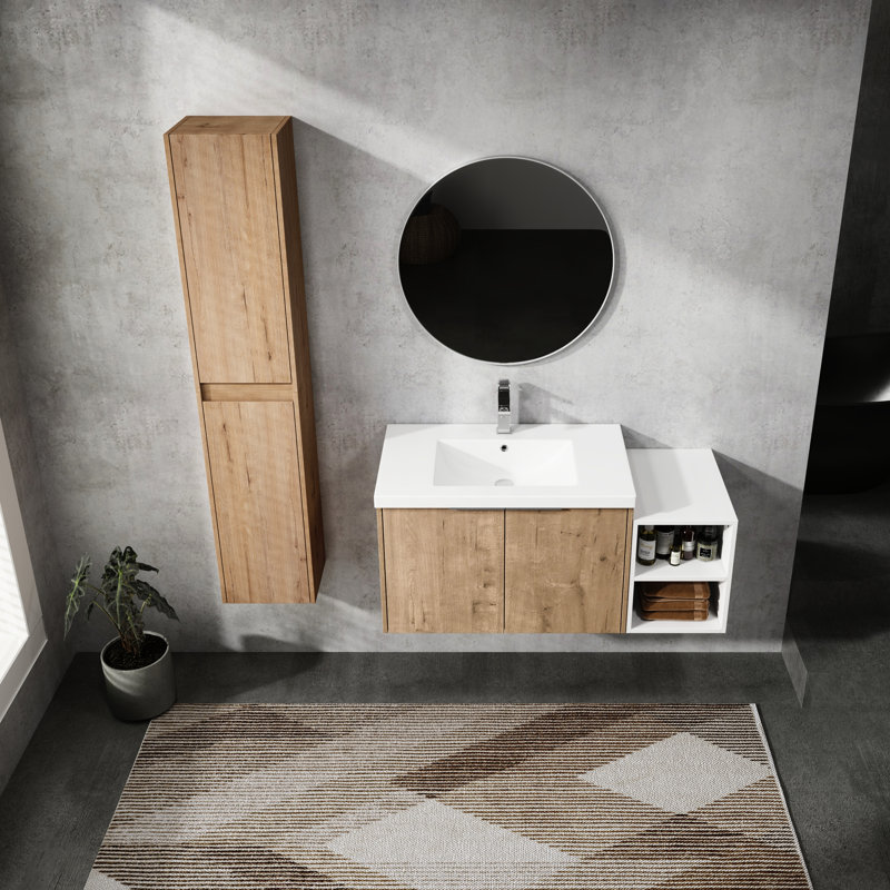 Meuble-lavabo moderne 42 po avec lavabo en résine et armoire latérale, 41"