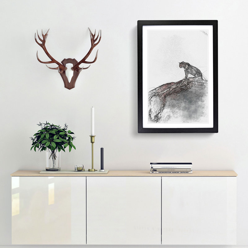 Leopard upon the Rock in Abstract - Picture Frame Graphic Art Print, 48cm H x 36cm W x 2cm D, Black Framed