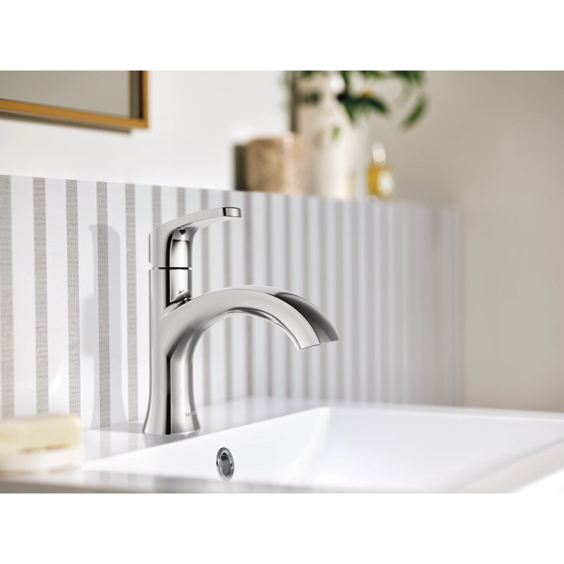 Moen Karis Single Handle Bathroom Faucet with Push Down Drain, Deckplate Included, Chrome