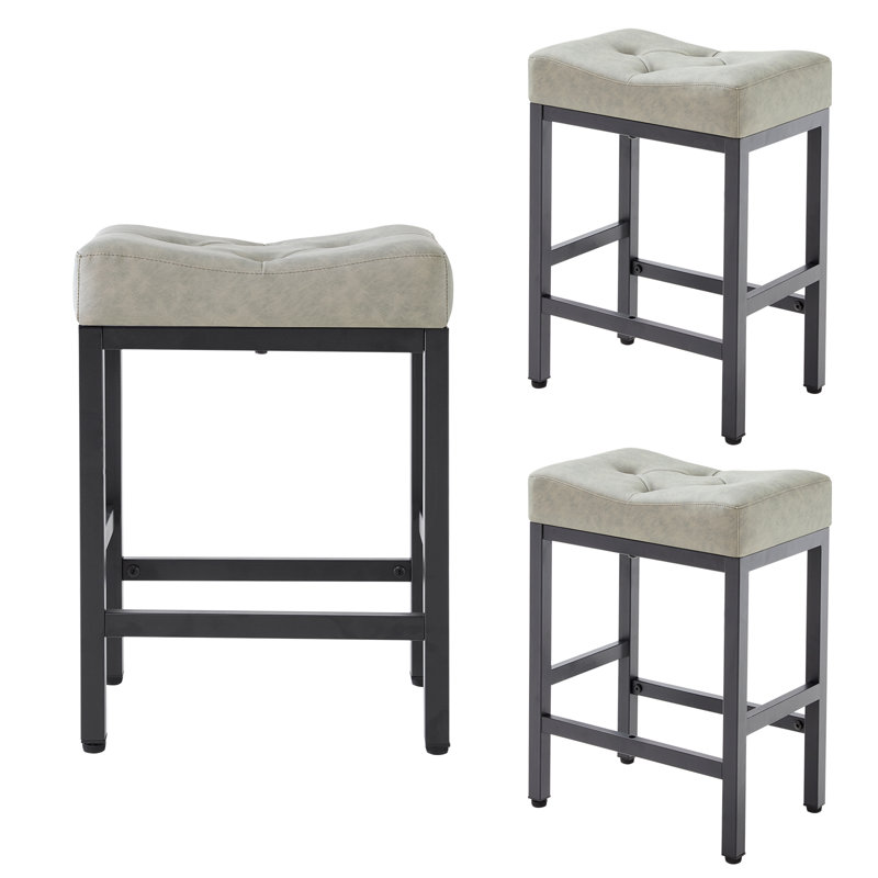 Ensemble de 3 tabourets de bar rembourrés en métal 24 pouces (ensemble de 3), Gris foncé, Noir, 3
