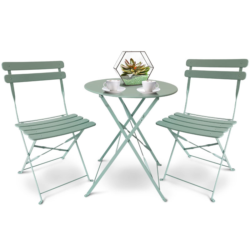SUNMER 3-Piece Bistro Set with Foldable Table and Chairs, Mint